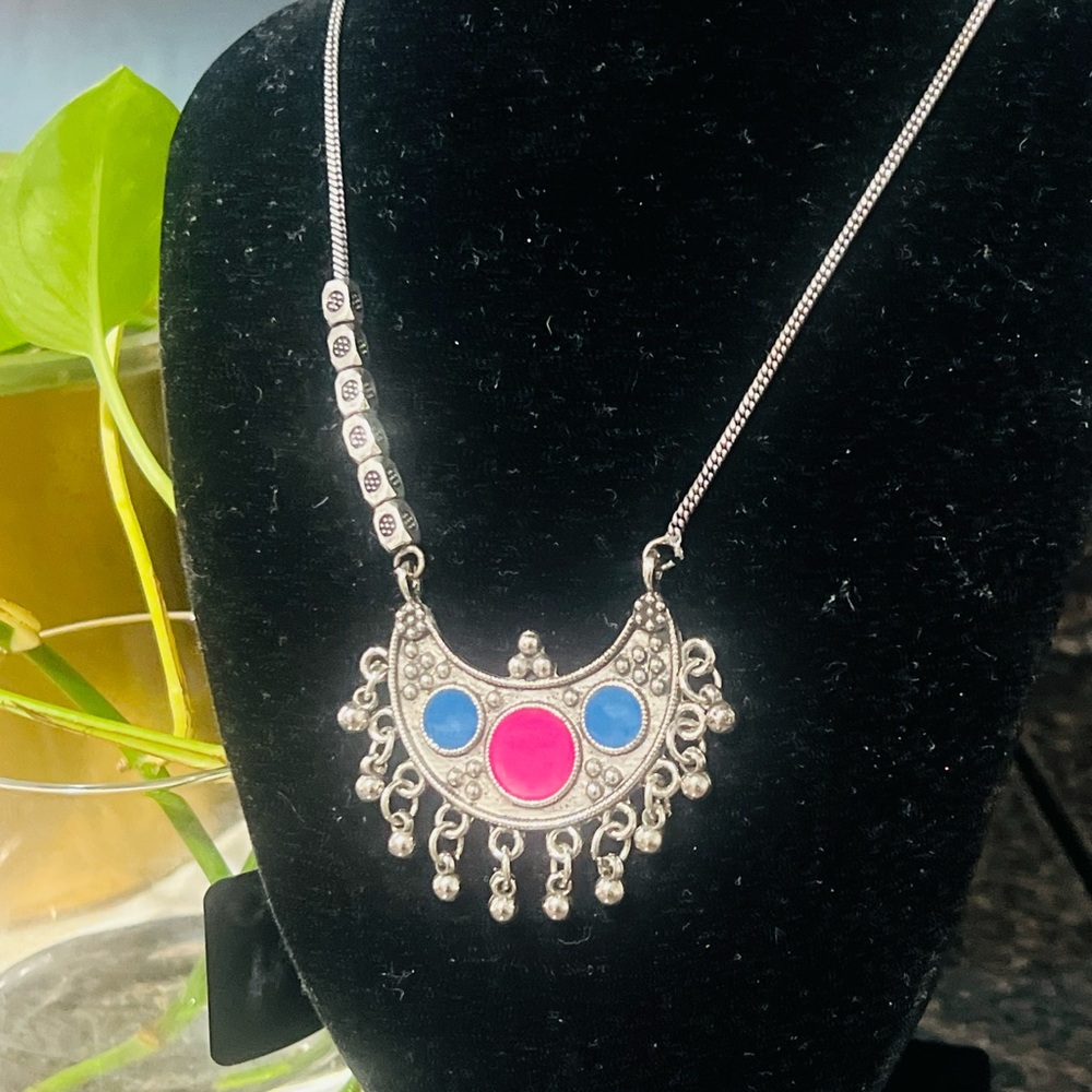 Silver and Pink Statement Necklace